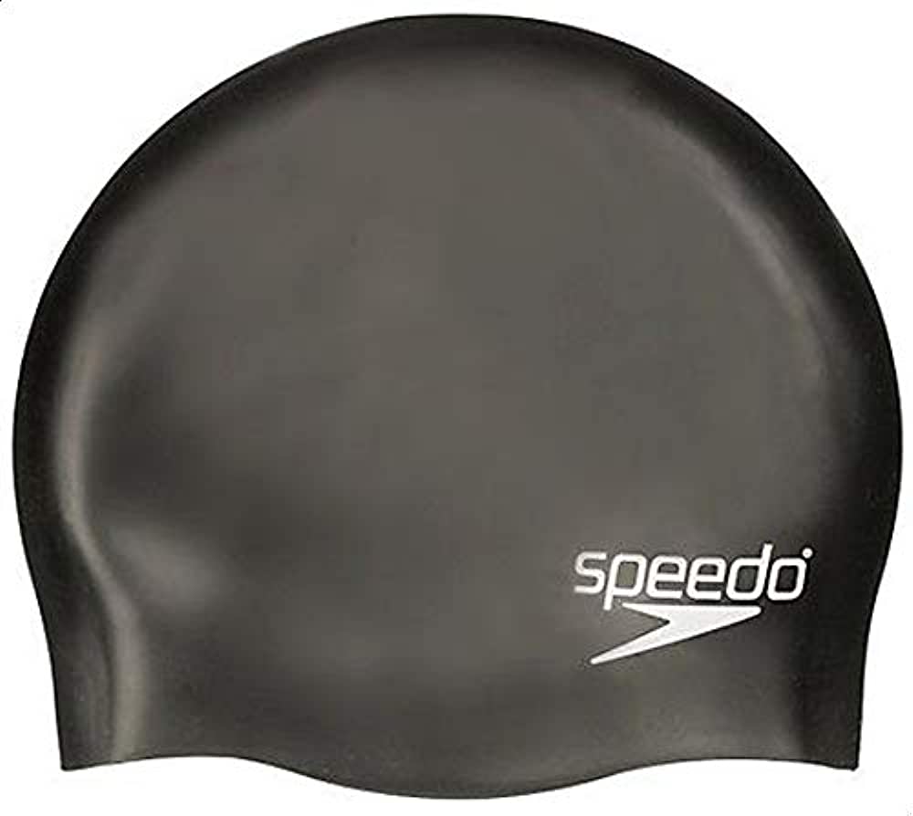 Speedo Plain Moulded Silicone Cap 1 Size  Black.Silver